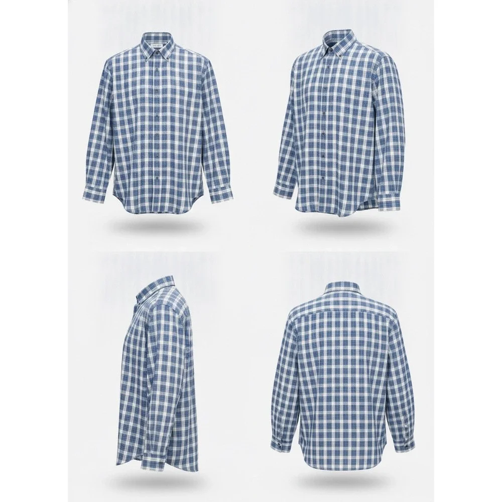 Tommy Bahama Mens Blue White Plaid Cotton Silk Blend Button Down Shirt M